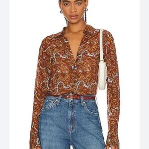 rag & bone Antonia Brown Paisley Button Down Shirt women’s small boho blouse